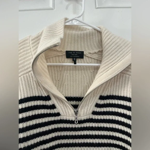 rag & bone Pierce Stand collar Long raglan sleeves Striped Cashmere Sweater XS - Picture 10 of 12
